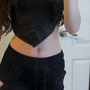 Faux leather halter tie bandana top